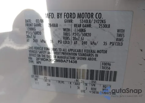 2008 Ford Edge Limited z USA, uszkodzony, nr VIN 2FMDK39C98BA71438